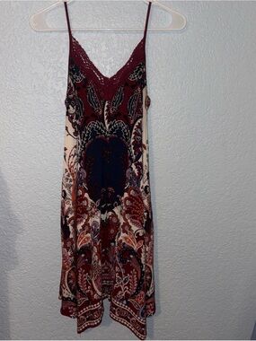 Women’s Paisley Lace-Trim Slip Dress - Burgundy & Navy camisole Beach Poolside